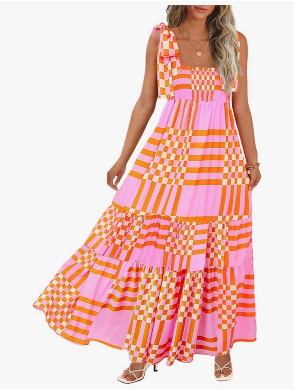 Pink and Orange Check Smocked Sundress - Women - new (medium 8/10)